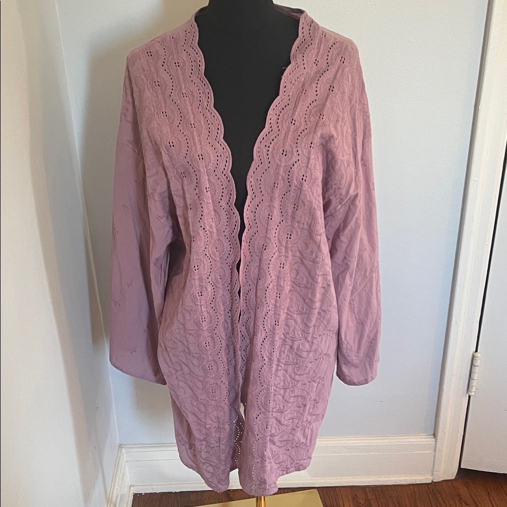 World Market Lavender Open Front long cotton embroidered Cardigan One size